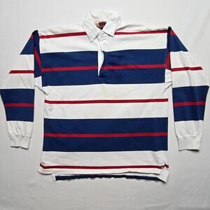 Vintage Rugby Shirt Eddie Bauer Striped Blue Red Mens Medium White Polo 90s